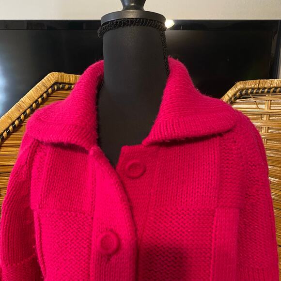 Vintage Sears Mary Lewis berry pink Chunky Knit Cardigan Sweater Japan Size 38 M - Picture 5 of 9
